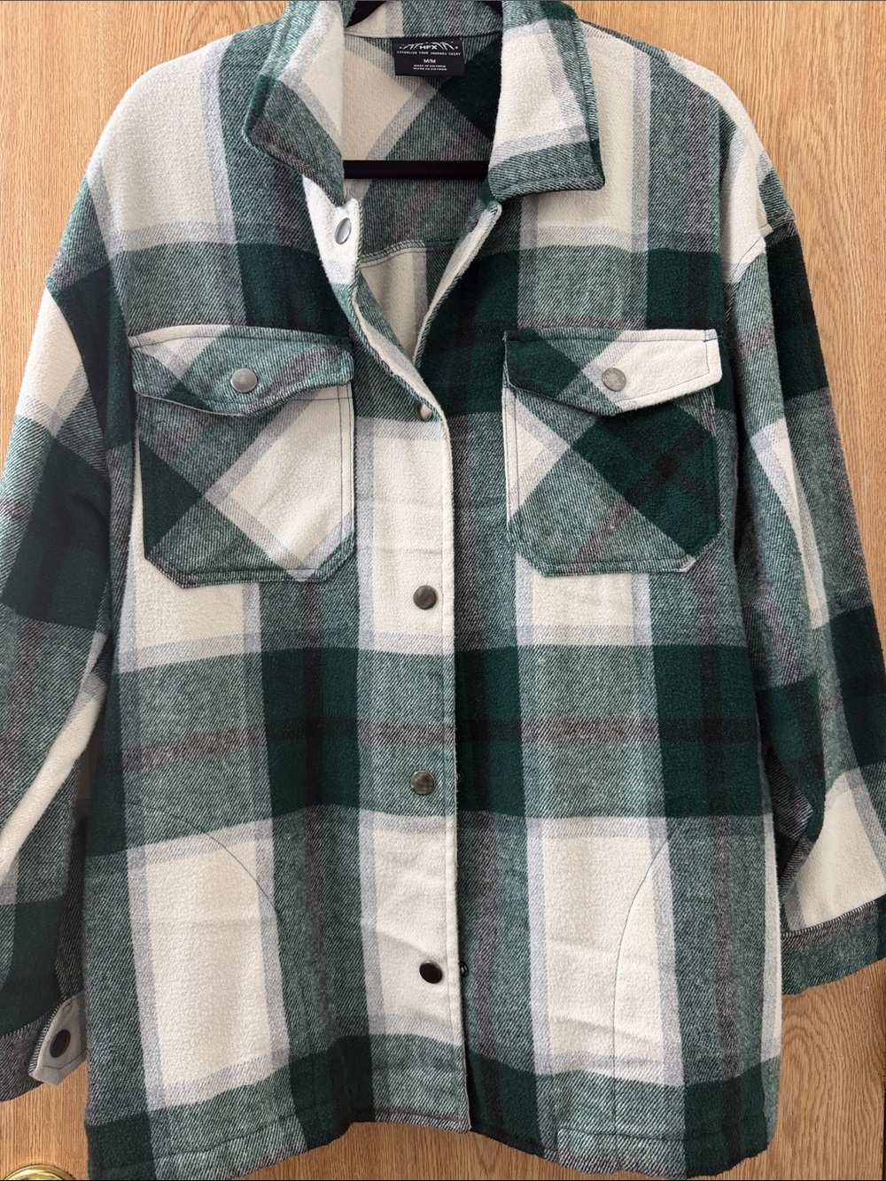 Plaid Utility Shacket Jacket in Green & White